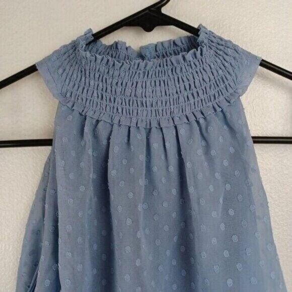 Lulus Womens Blue Halter Dress With Polka Dot Pattern & Ruffle Hem Size L - Picture 7 of 10